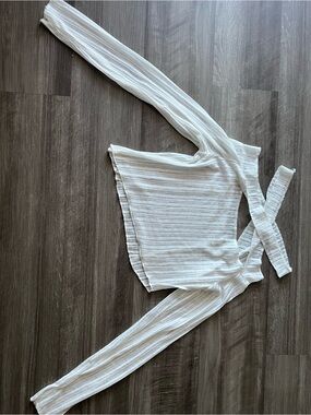 YesStyle Asymmetrical White Long Sleeve Top